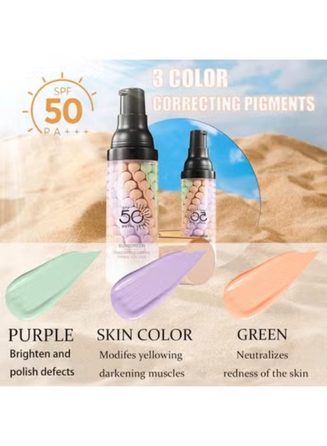 SADOER 3 In 1Primer for Face Before Makeup,Sunscreen Isolation Cream, SPF 50, One Step Color Corrector Face Primer, Blurs Imperfections Oil Control & Moisturizing Skin Tone Correcting,Radiance Skin - Image 2