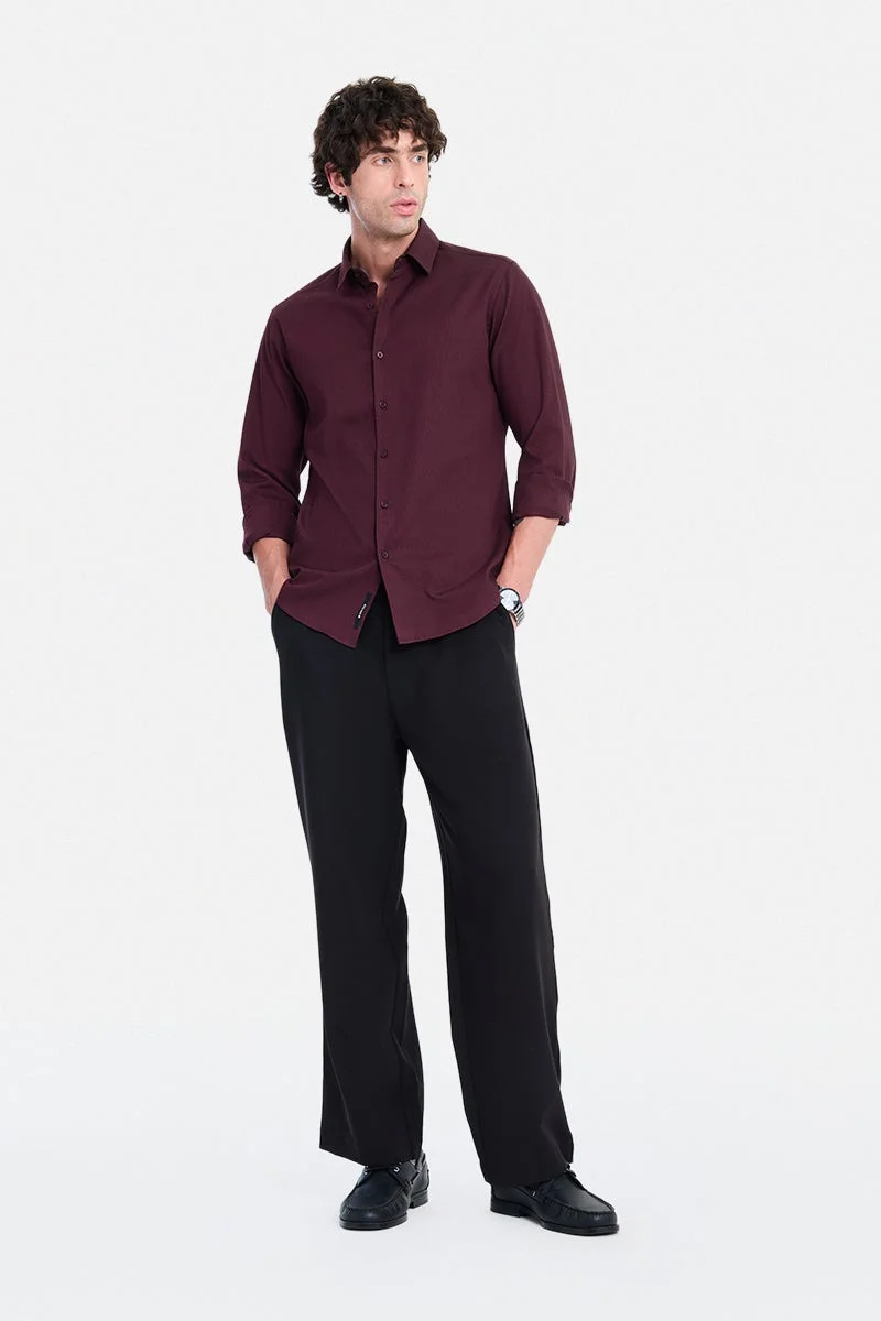 سنيتش Maroon Textured Long Sleeve Slim Fit Formal Shirt