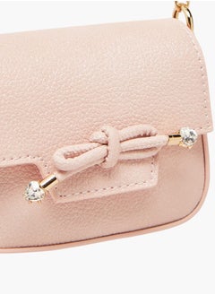 Little Missy Girls Bow Accent Crossbody Bag with Chain Strap and Button Closure  - Image 4
