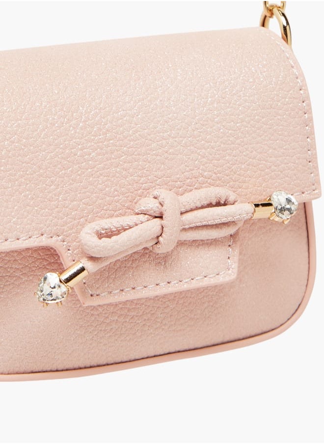 Little Missy - Girls Bow Accent Crossbody Bag with Chain Strap and Button Closure - Image 1