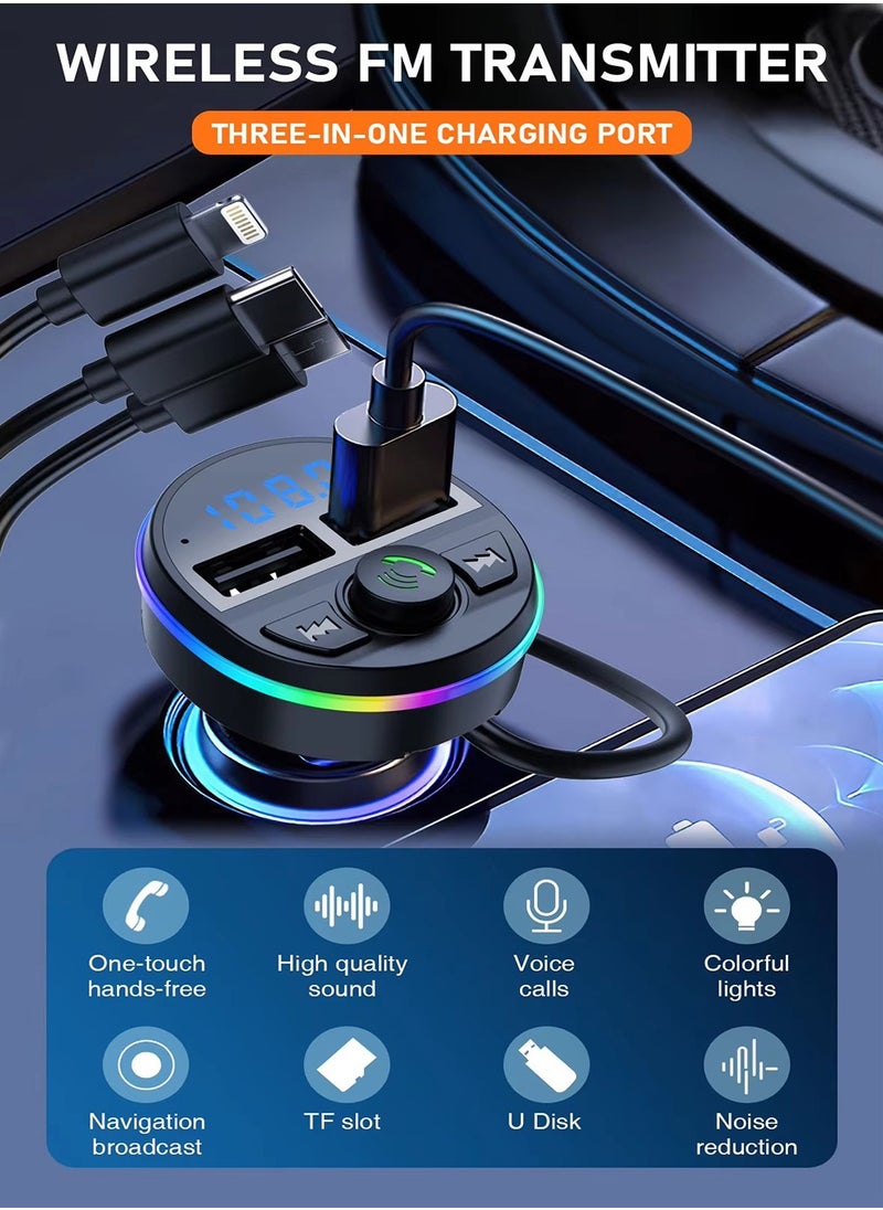 X-level Car Charger - Fast Charging 5-in-1 Adapter with Collapsible Lightning & Type C Cables, Dual USB Ports & Voltage Display - Compatible with iPhone, iPad, Galaxy -Powerfull Output  - Image 2