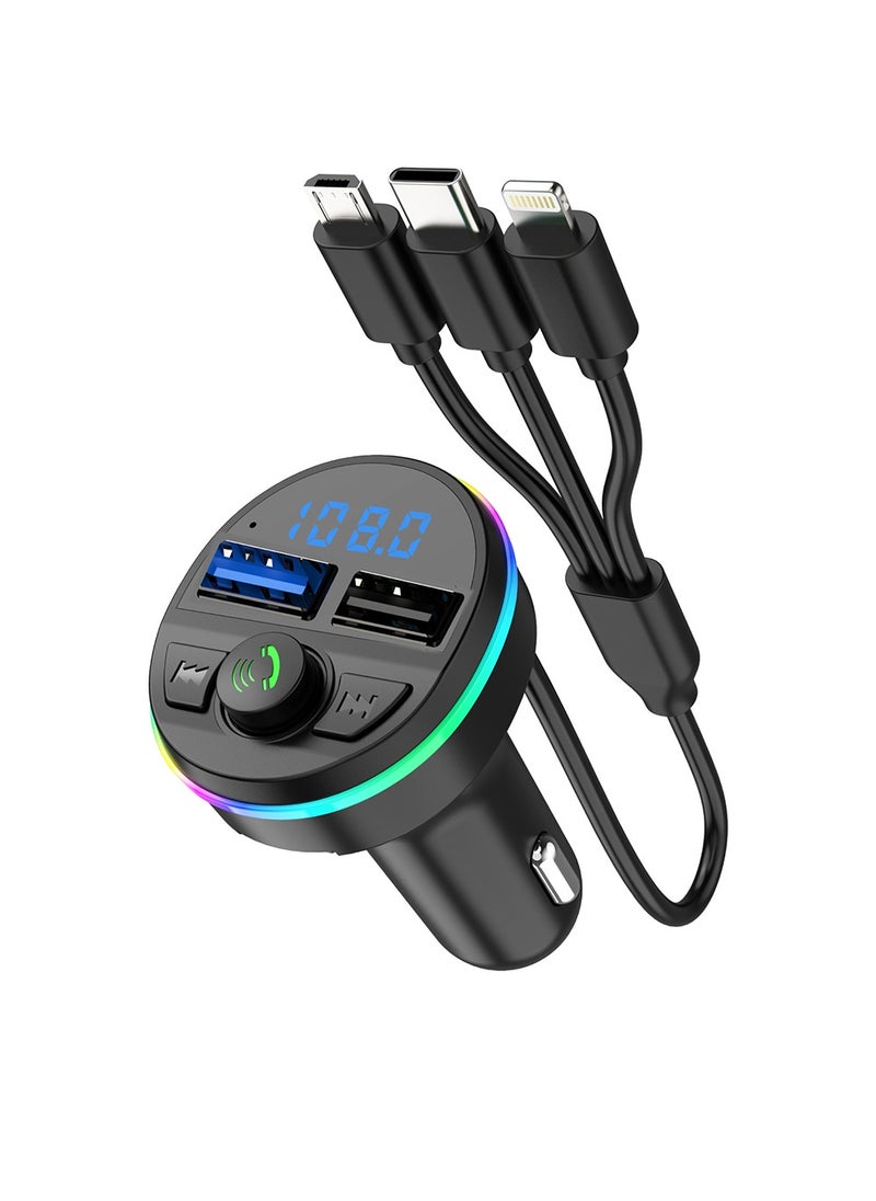 X-level Car Charger - Fast Charging 5-in-1 Adapter with Collapsible Lightning & Type C Cables, Dual USB Ports & Voltage Display - Compatible with iPhone, iPad, Galaxy -Powerfull Output  - Image 1