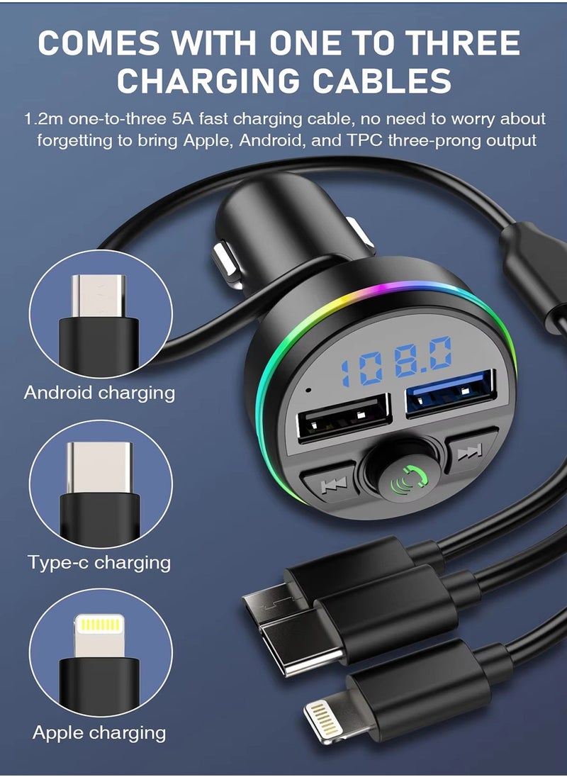 X-level Car Charger - Fast Charging 5-in-1 Adapter with Collapsible Lightning & Type C Cables, Dual USB Ports & Voltage Display - Compatible with iPhone, iPad, Galaxy -Powerfull Output  - Image 3