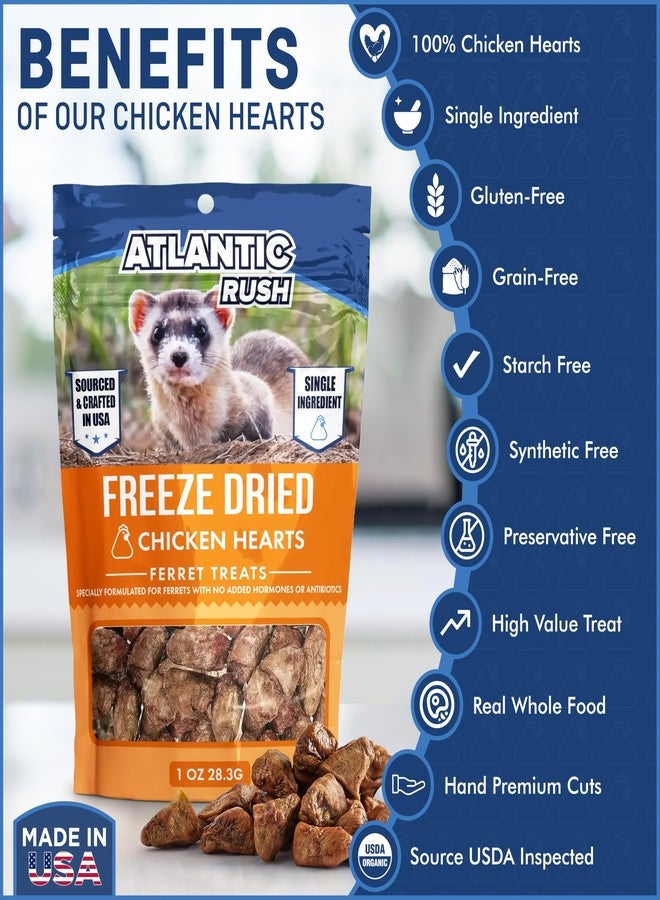 Atlantic Rush Freeze Dried Small Pet Treats - Resealable Bag of Treats for Ferrets - Ferret Snacks - Single Ingredient Ferret Food With No Preservatives Or Fillers- Small Animals Treats (1oz, chicken Heart) - Image 3