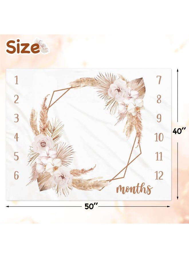 Gicoherero Boho Baby Milestone Monthly Blanket Floral Neutral Baby Nursery Growth Gender Reveal Present Photo Props Little Boy Girl Bohemian Blanket Expecting Mom Gift Idea - Image 4