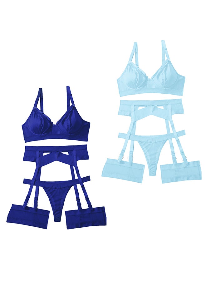 MARGOUN 2 Pack Medium Size Women Sheer Mesh Garter Lingerie Set Strappy Teddy Babydoll Bra and Panty with Leg Ring 4 Piece Lingerie Set - Image 2