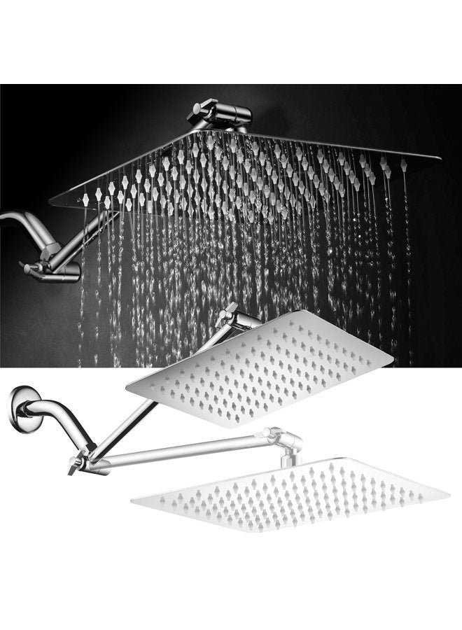 Hotel Spa Giant 10" Stainless Steel Rainfall Square Showerhead with Solid Brass Adjustable Extension Arm - Image 5