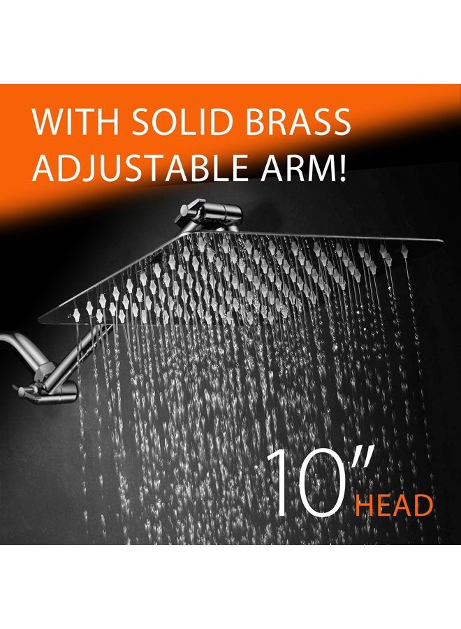 Hotel Spa Giant 10" Stainless Steel Rainfall Square Showerhead with Solid Brass Adjustable Extension Arm - Image 2