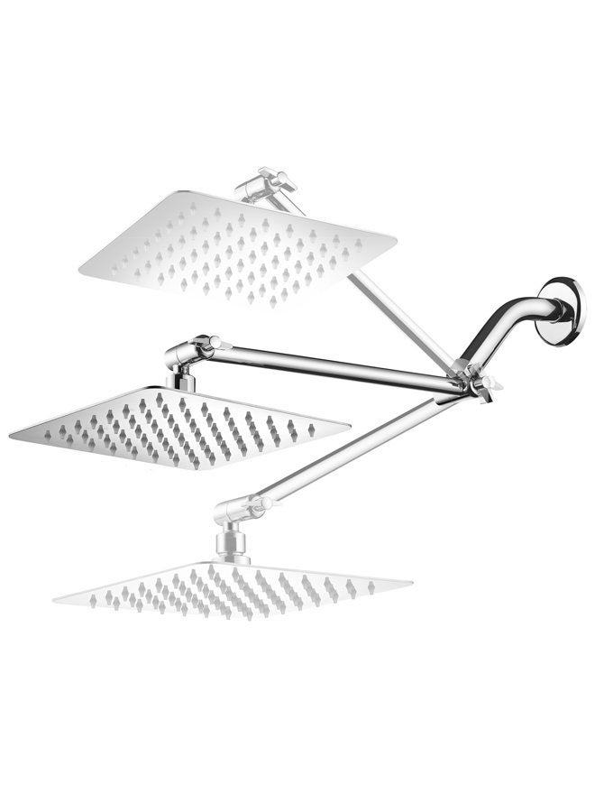 Hotel Spa Giant 10" Stainless Steel Rainfall Square Showerhead with Solid Brass Adjustable Extension Arm - Image 1