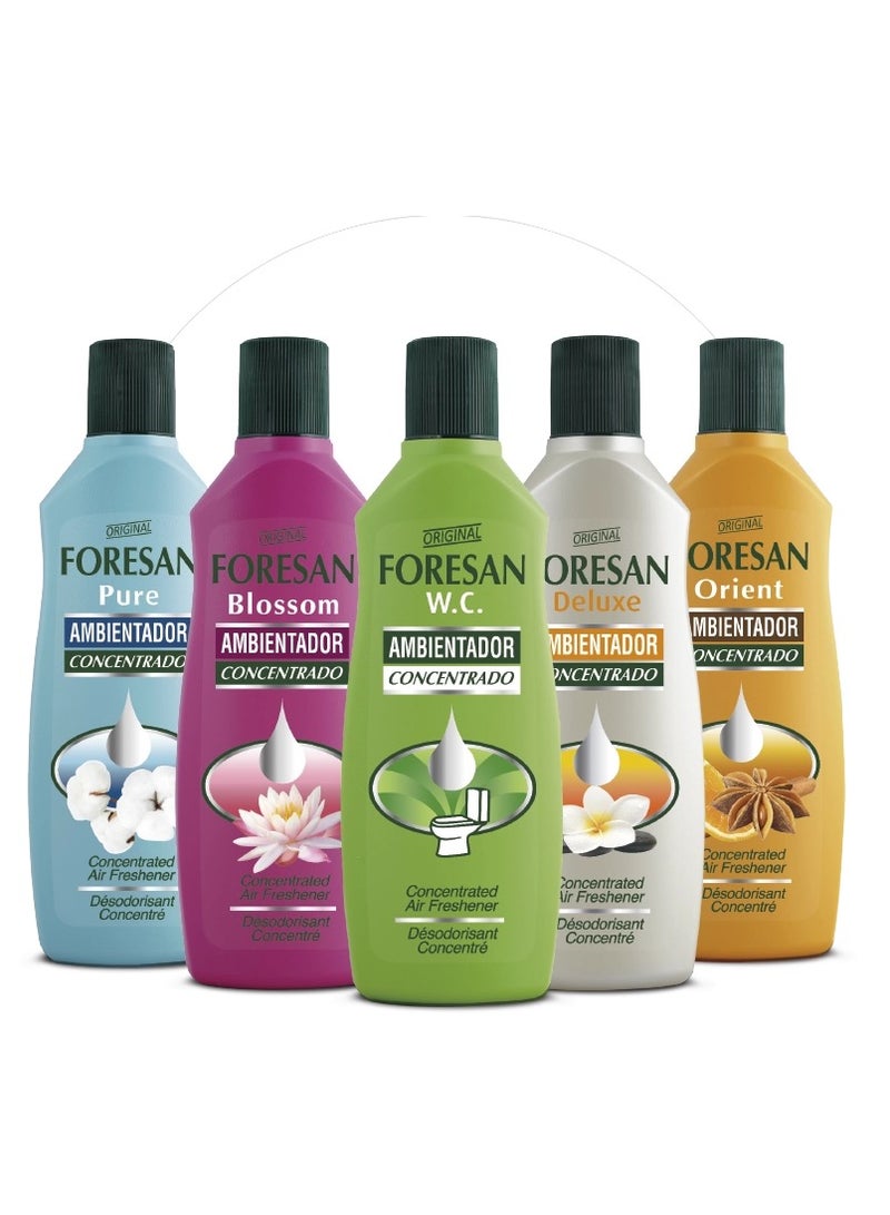 Foresan Concentrated Air Freshener Set, PACK OF 5 Fragrances - Pure, Blossom, W.C., Deluxe, Orient