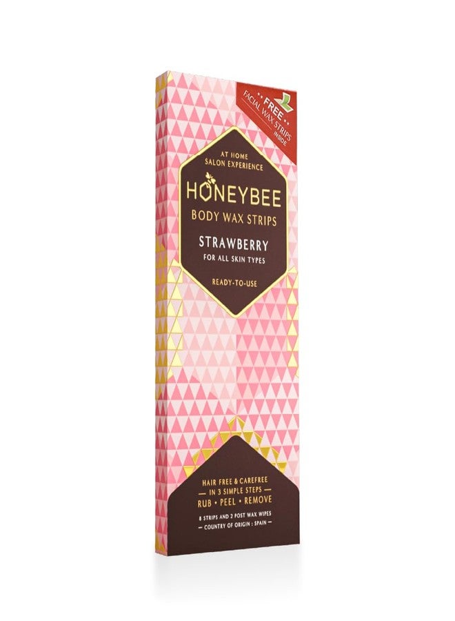 Honeybee Strawberry Body Wax Strips, Vegan Hair Removal Strips for Women (8 Strips) - Image 1