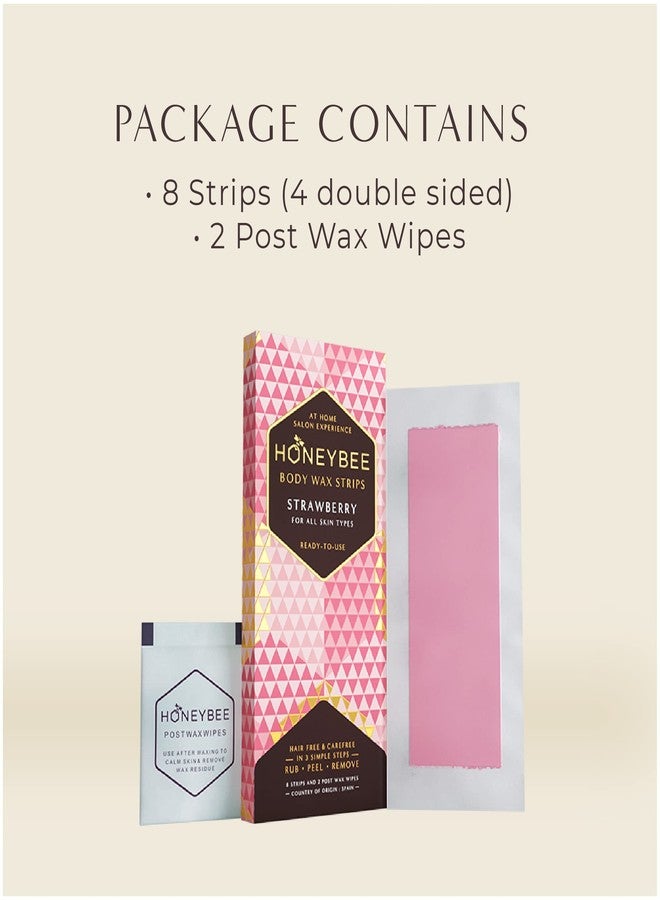Honeybee Strawberry Body Wax Strips, Vegan Hair Removal Strips for Women (8 Strips) - Image 2