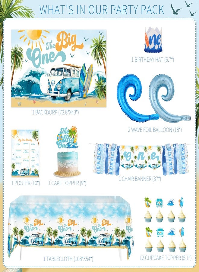Fayoo The Big One First Birthday Decorations - Surf 1st Birthday Party Supplies with Beach Balloon Arch, Garland, Backdrop Banner & Tablecloth - Image 2