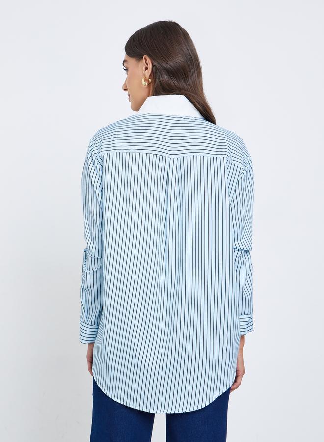 Styli Blue Striped Oversized Shirt - Image 5