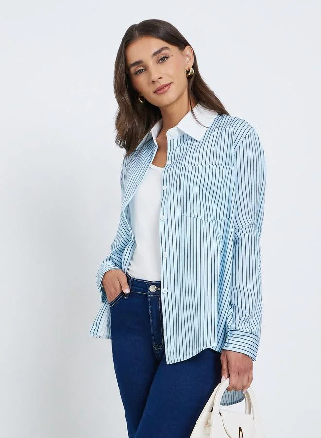 Styli Blue Striped Oversized Shirt