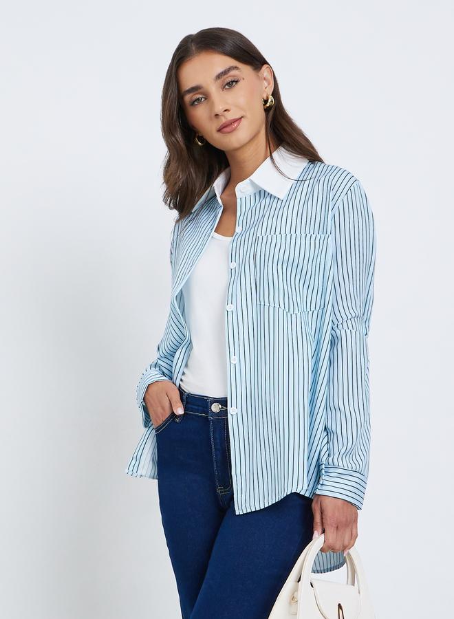 Styli Blue Striped Oversized Shirt - Image 1