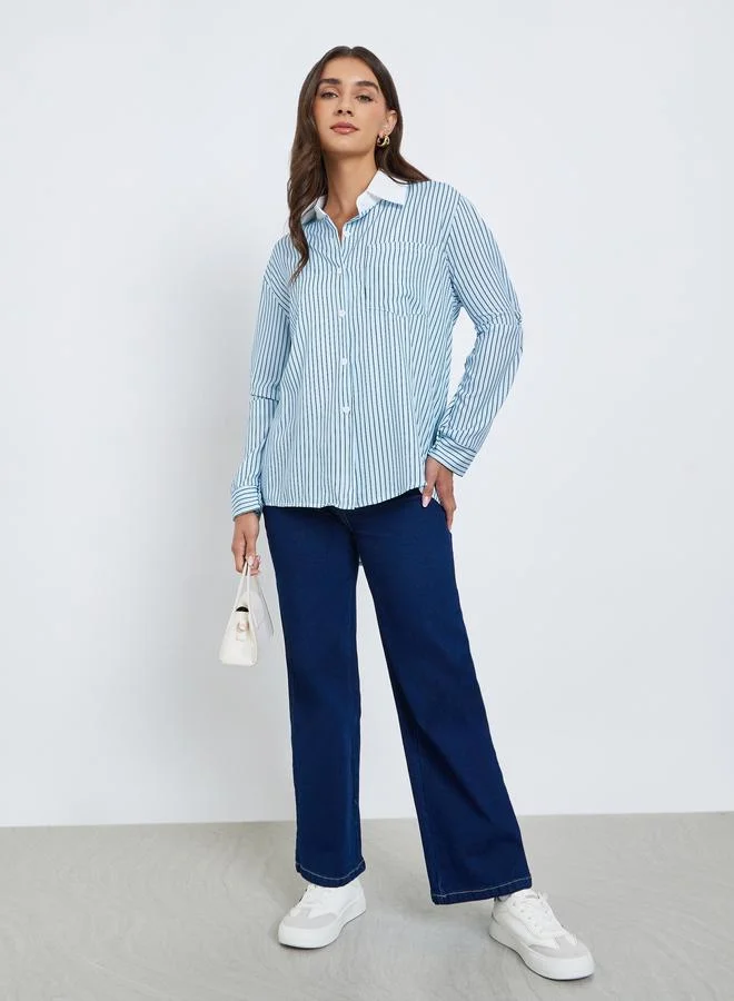 Styli Blue Striped Oversized Shirt