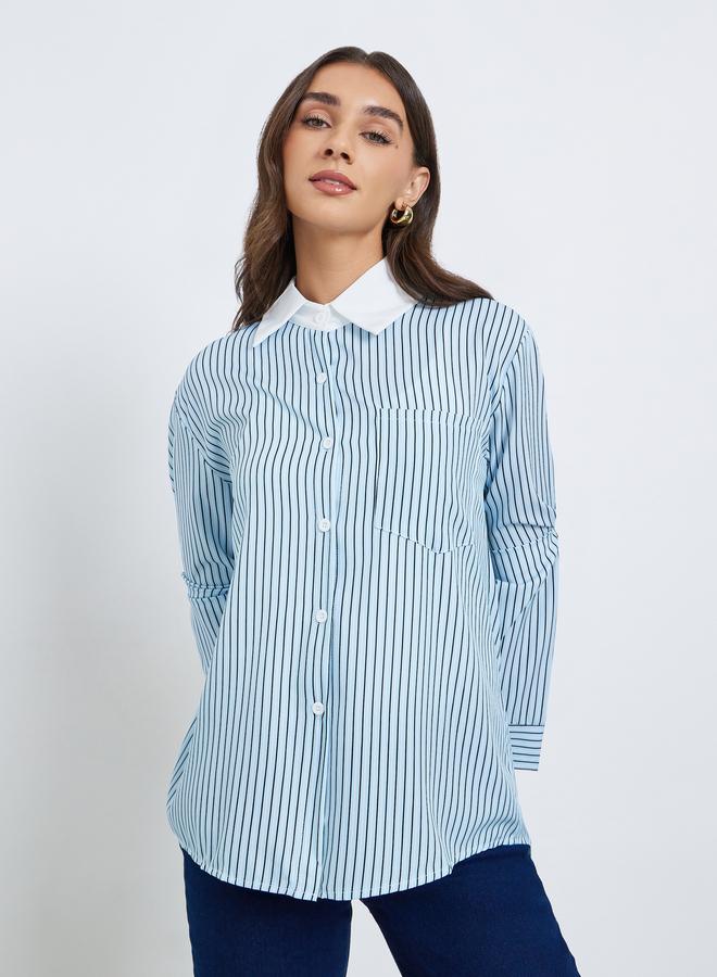 Styli Blue Striped Oversized Shirt - Image 3