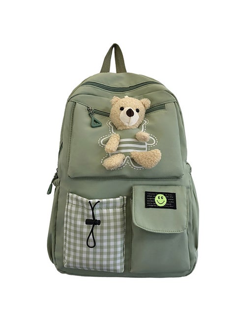 Kawaii Boys and Girls Backpack with Cute Plush Pendant Kawaii Kids School Backpack Cute Aesthetic Backpack-Green
