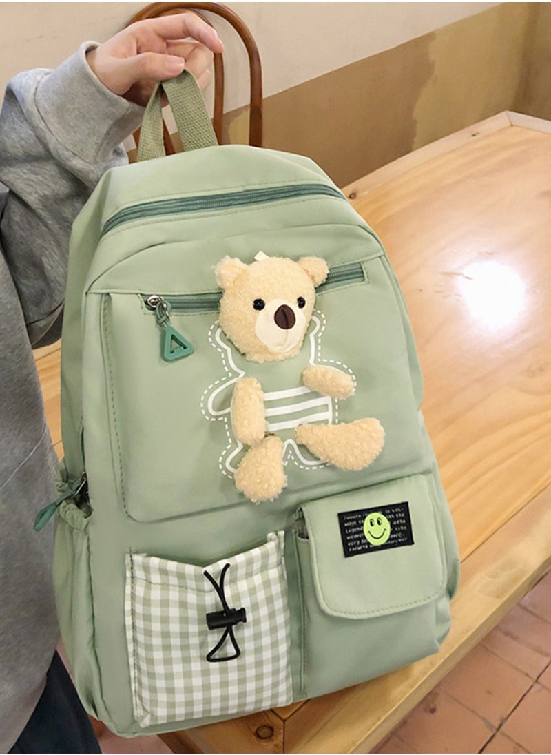 Sharpdo - Kawaii Boys and Girls Backpack with Cute Plush Pendant Kawaii Kids School Backpack Cute Aesthetic Backpack-Green - Image 1