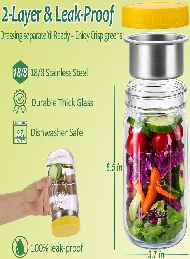 KTKUDY 6 Pack 32 oz Glass Salad Jars with Dressing Cups (Pod) - Meal Prep Salad Container for Lunch - Leakproof Mason Jars with Lids - Image 3
