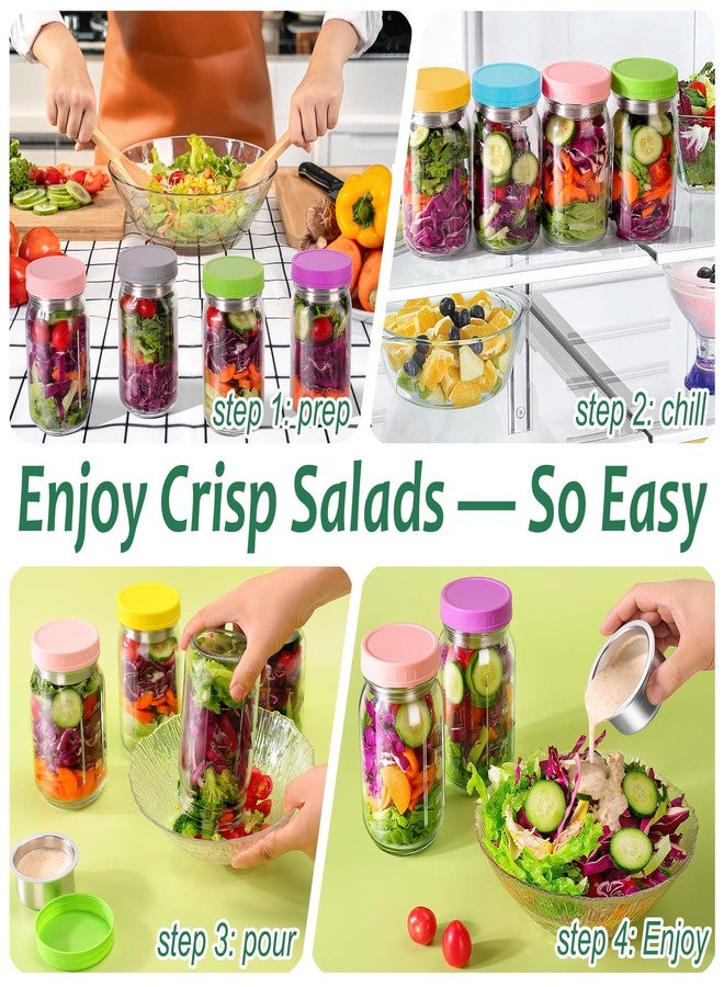 KTKUDY 6 Pack 32 oz Glass Salad Jars with Dressing Cups (Pod) - Meal Prep Salad Container for Lunch - Leakproof Mason Jars with Lids - Image 5