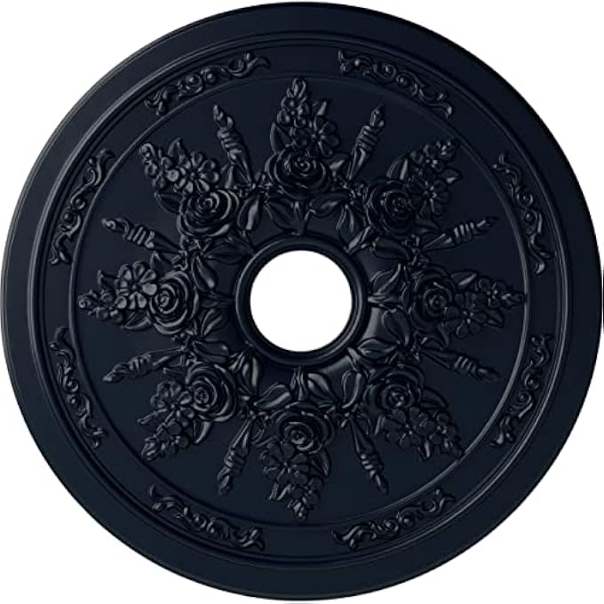 CM23ROMDF ROSE AND RIBBON CEILING MEDALLION, 23 5/8"OD X 4"ID X 1 1/2"P, HAND-PAINTED MIDNIGHT DREAM - Image 1