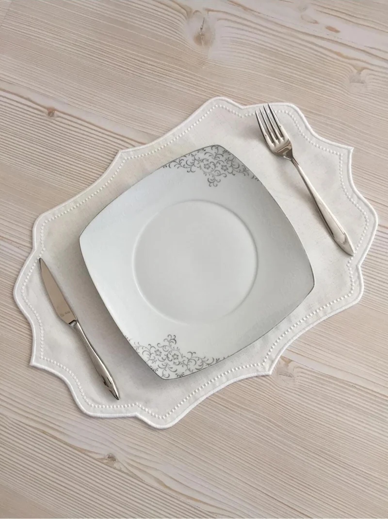 Nisahometeks 6 Pieces Embroidered Linen Placemat - Linen Plate