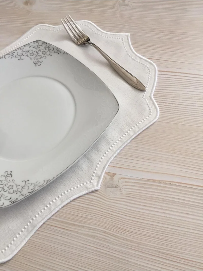 Nisahometeks 6 Pieces Embroidered Linen Placemat - Linen Plate