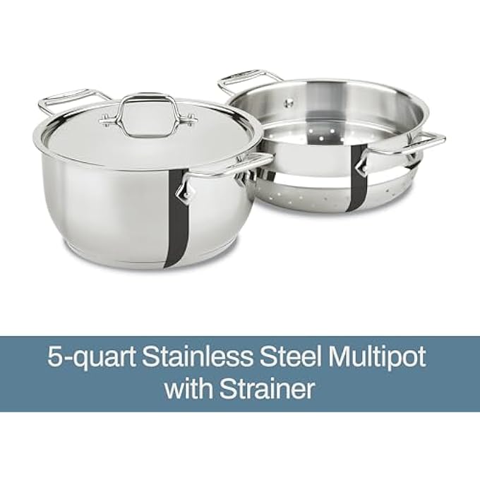 All-Clad AllClad Specialty Stainless Steel Stockpot MultiPot With Strainer 3 Piece 5 Quart Induction Oven Broiler Safe 600F Pasta Strainer With Handle Pots and Pans Silver - Image 4