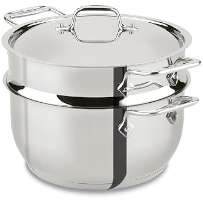 All-Clad AllClad Specialty Stainless Steel Stockpot MultiPot With Strainer 3 Piece 5 Quart Induction Oven Broiler Safe 600F Pasta Strainer With Handle Pots and Pans Silver - Image 1