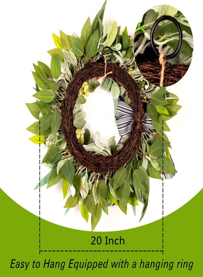 soosubel Lambs Ear Wreaths for Front Door All Season, 20" Spring Summer Wreath with Lavender Bow, Green Handmade Farmhouse Wreath for Home Decor Pocrh Wall - Image 3