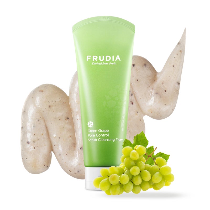 FRUDIA Green Grape Pore Control Scrub Cleansing Foam â€“ Korean Skincare Deep Pore Exfoliating Wash with Green Grape Seed Scrub, Dust Zero Complex & Vitamin E, 4.9â€¯flâ€¯oz - Image 1