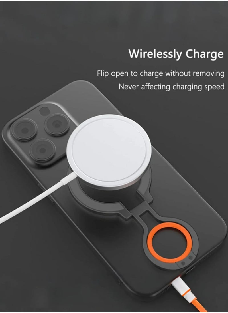 Magnetic Phone Grip Holder with Silicone Finger Strap for Mag-Safe Ring Holder Stand, Adjustable Kickstand for iPhone 16 Pro Max Plus 15 14 13 12, Compatible with Wireless Charging