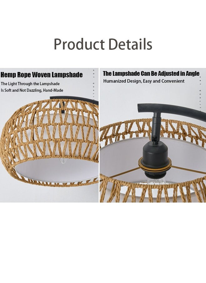 Arc Floor Lamp for Living Room Rattan Boho Floor Lamp with Remote Control Dimmable LED Floor Lamp Wicker Lamp Shades Black Standing Lamp with 3 Color Temperature Tall Floor Lamp For Bedroom Corner