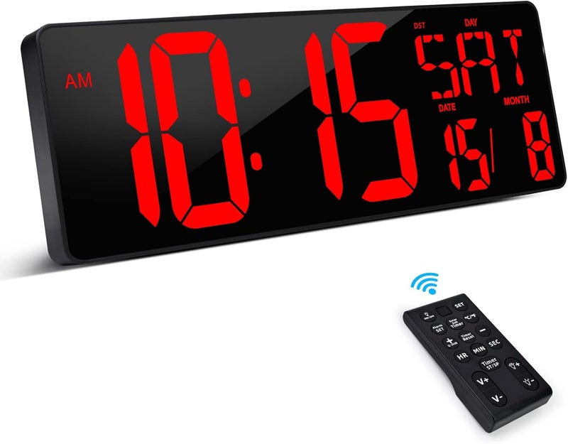 XREXS Large Digital Wall Clock with Remote Control, 16.5 Inch LED Large Display Count Up & Down Timer, Adjustable Brightness Alarm Clock with Day/Date/Temperature for Home, Gym, Office and Classroom - Image 1