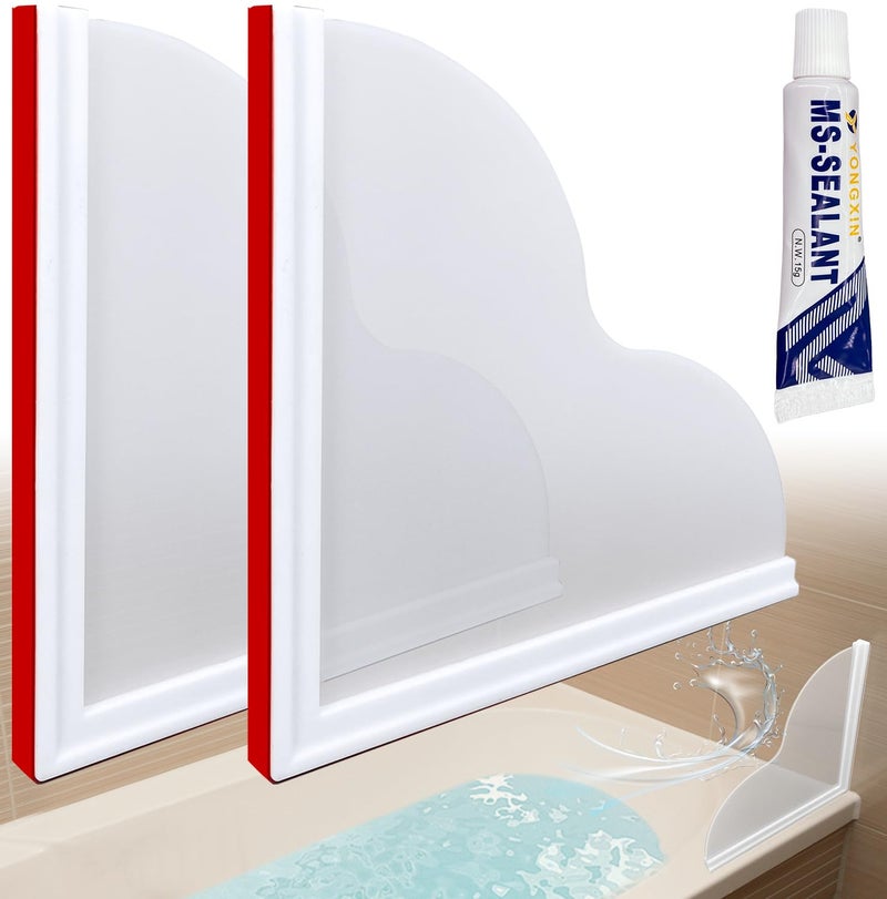 KOMOHOM Seamless Shower Corner Water Guard Large Size Tub Shower Water Guard Shower Splash GuardsBathtub Splash Guard SelfAdhesive Tub Guards to Keep Water in Tub 2pcs - Image 2