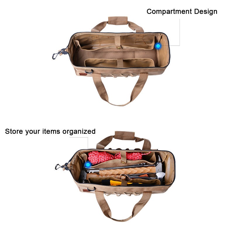 sundick Camping Tool Bag: 16.1 X 5.9 X 5.3'' Pure Black 1050D Oxford Cloth - Sturdy Steel Wire Top, Large Capacity, Durable Water-resistant Tear-proof Gear Bag for Outdoor Camping Gear Storage - Image 4