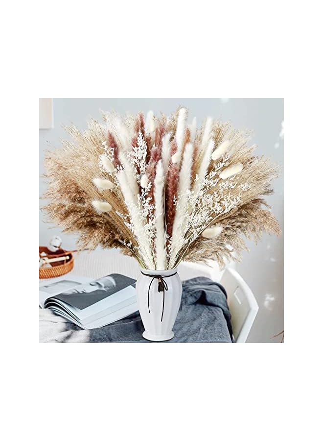 The Bros 80Pcs Dried Pampas Grass Bouquet Pampas Grass Decor Dried Flower Bouquet Boho Decor 6 Kinds of Dried Plants Pompous Grass for Boho Home Decor(Mixed Color) - Image 5