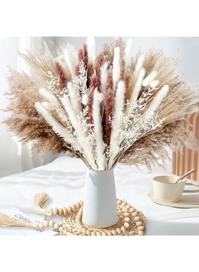 The Bros 80Pcs Dried Pampas Grass Bouquet Pampas Grass Decor Dried Flower Bouquet Boho Decor 6 Kinds of Dried Plants Pompous Grass for Boho Home Decor(Mixed Color) - Image 1