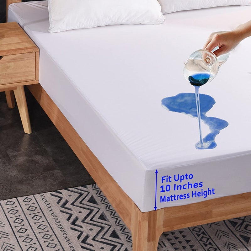 Ambika Mattress Waterproof Soft Terry Cotton Breathable Lycra Elastic Fitted Style Double Bed Mattress Protector/Bed Cover (72x36 inch, White)  - Image 2