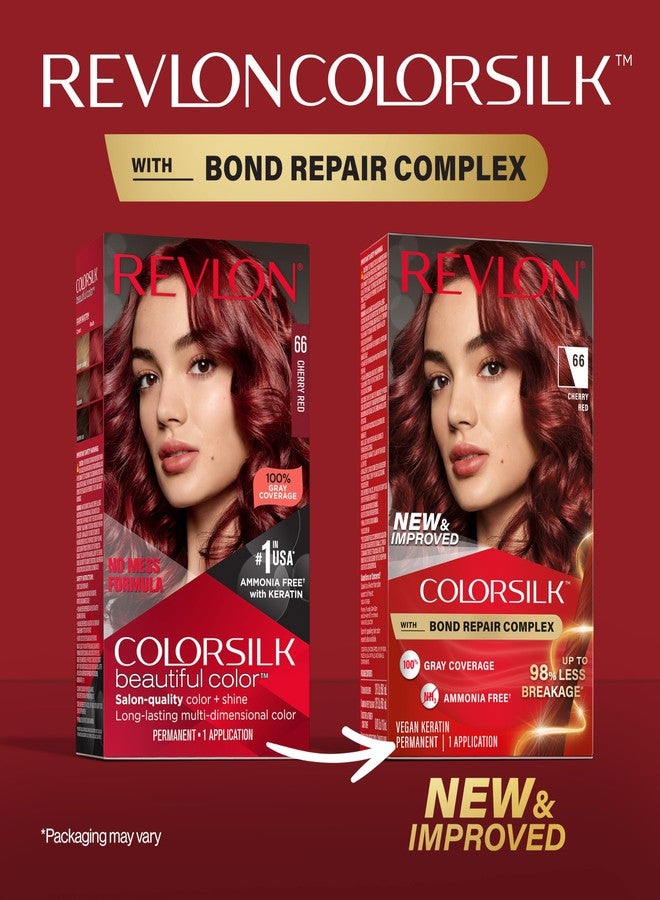Revlon ColorSilk with Bond Repair Complex, Red Permanent Hair Color, 100% Gray Coverage, Ammonia Free Hair Dye, Vegan Keratin, 66 Cherry Red (Pack of 3) - Image 2