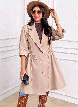 SHEIN LUNE Women's Casual Khaki Windbreaker With Rolled-Up Sleeves And Waist Drawstring - pzsku/Z4A1EEA8C69FCC51EB02CZ/45/_/1736466850/d9f90880-0a2a-4f7d-adb8-282ffc30061b