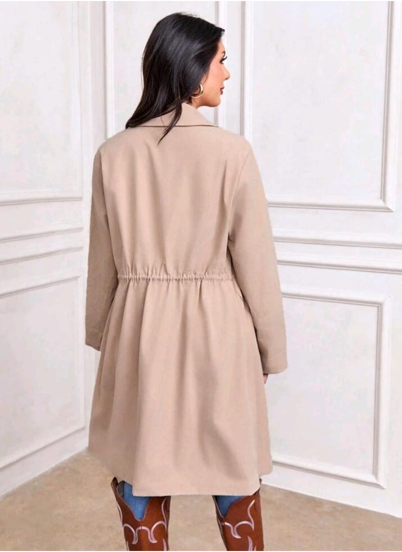 Shein - SHEIN LUNE Women's Casual Khaki Windbreaker With Rolled-Up Sleeves And Waist Drawstring - Image 1