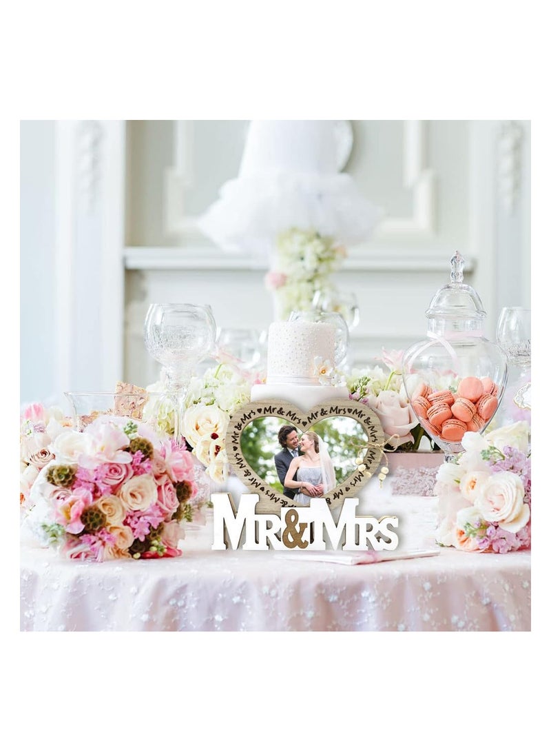 KASTWAVE إطار صور زفاف قلب مستر وميس، إطارات صور خشبية شخصية لأزواج، إطارات رومانسية، عرض صور على الطاولة، هدايا ديكورات الزفاف للعروس والعريس Anniversary - Image 2