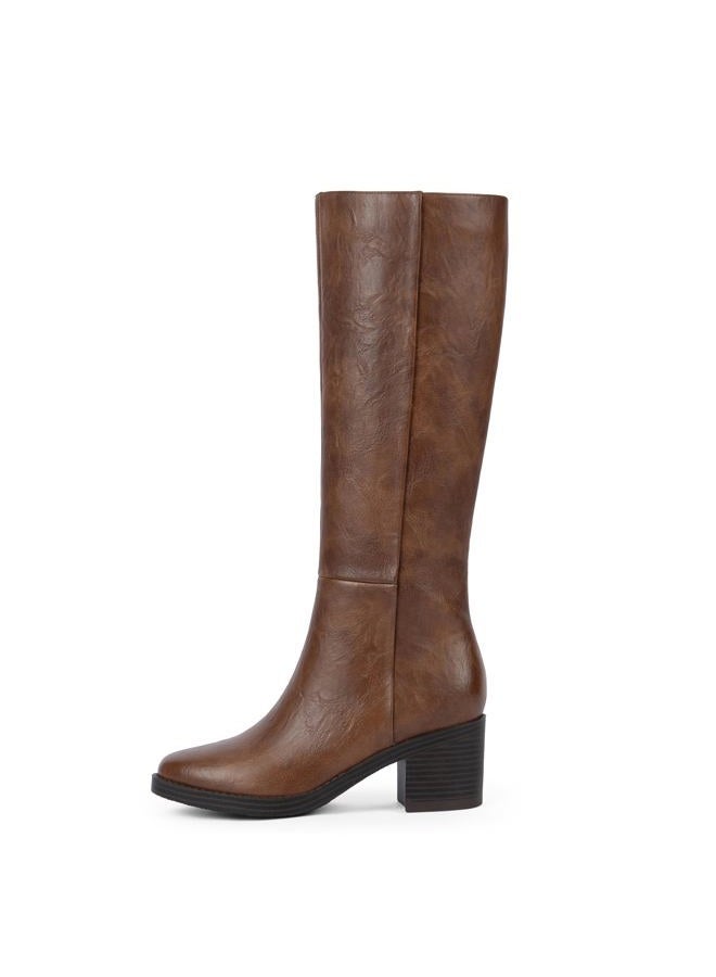Easyfox Knee High Boots for Women 2.56" Chunky Heel Round Toe Side Zipper Fall Winter Dress Tall Boots for Women, Retro Brown, 10 - Image 2