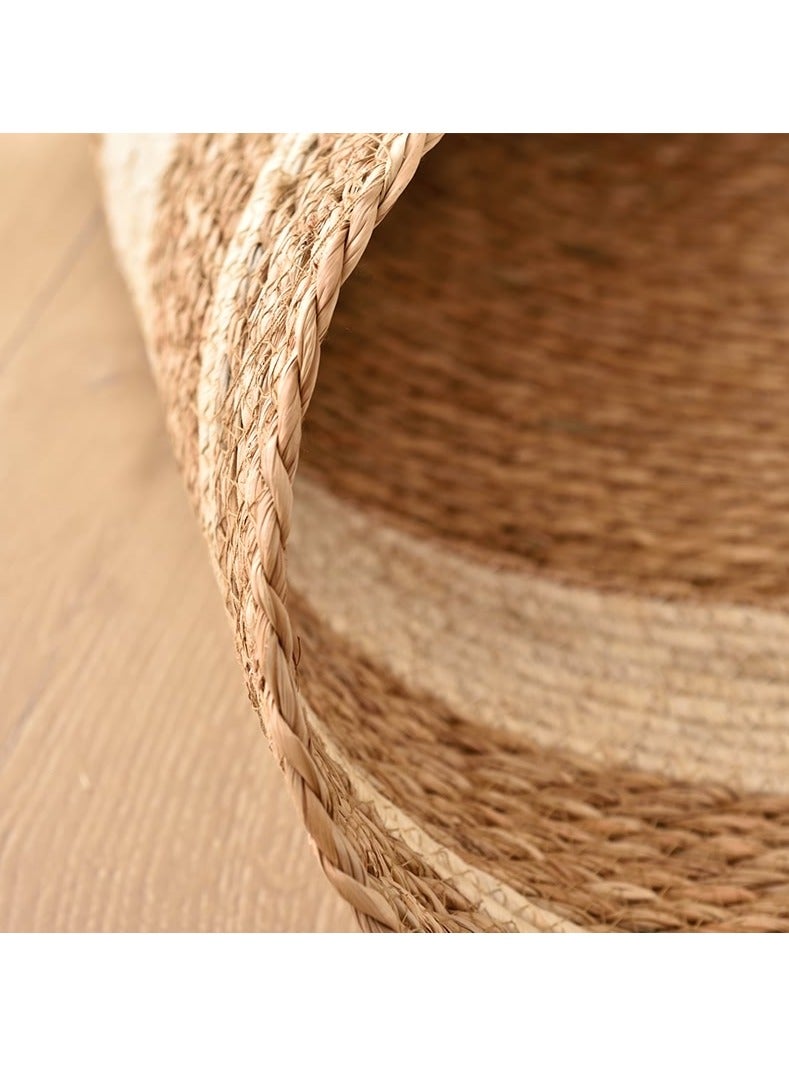 FFD Natural Jute Rug With White Line Handmade Bohemian Braided Round Rug - Image 4