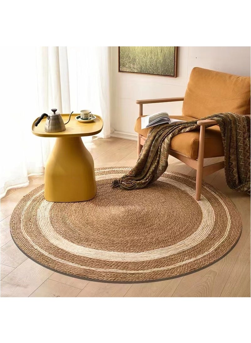 FFD Natural Jute Rug With White Line Handmade Bohemian Braided Round Rug - Image 1