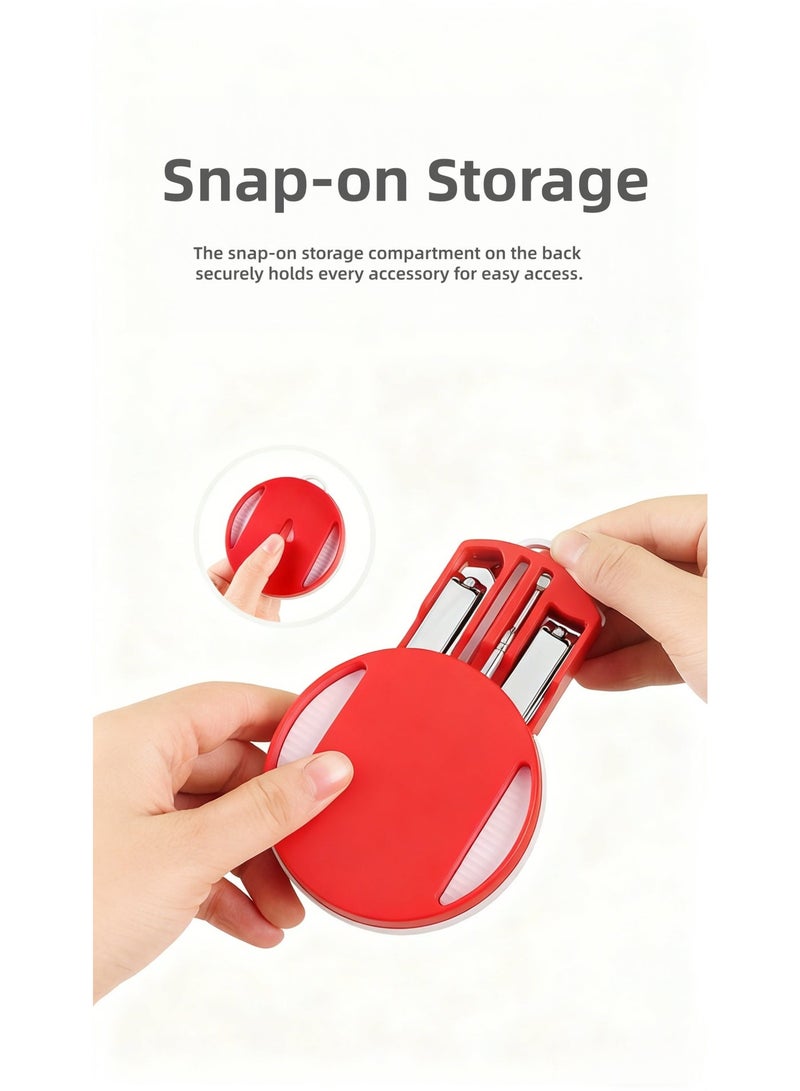 مجموعة مانيكير محمولة 4 في 1 من الفولاذ المقاوم للصدأ مع حقيبة حمل حمراء - تتضمن مقص أظافر ومبرد أظافر ومغرفة أذن ومقص بشرة - مجموعة قص أظافر مثالية للسفر للرجال والنساء - Image 1