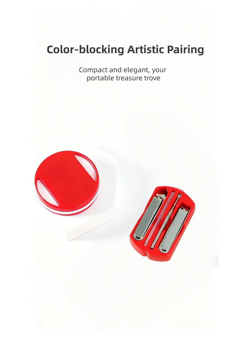 مجموعة مانيكير محمولة 4 في 1 من الفولاذ المقاوم للصدأ مع حقيبة حمل حمراء - تتضمن مقص أظافر ومبرد أظافر ومغرفة أذن ومقص بشرة - مجموعة قص أظافر مثالية للسفر للرجال والنساء - Image 3